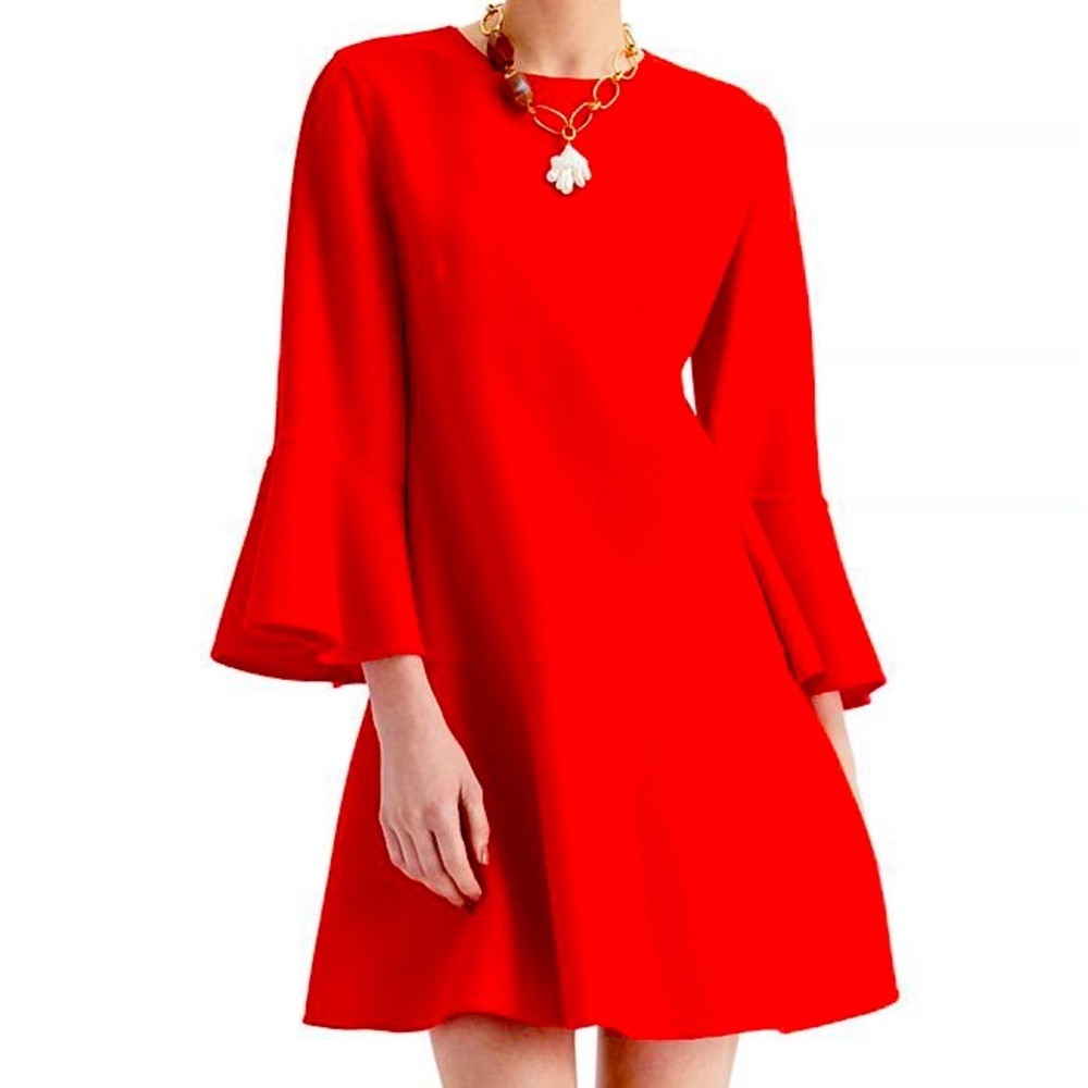 Oscar de la Renta Bell Sleeve A Line Red Dress